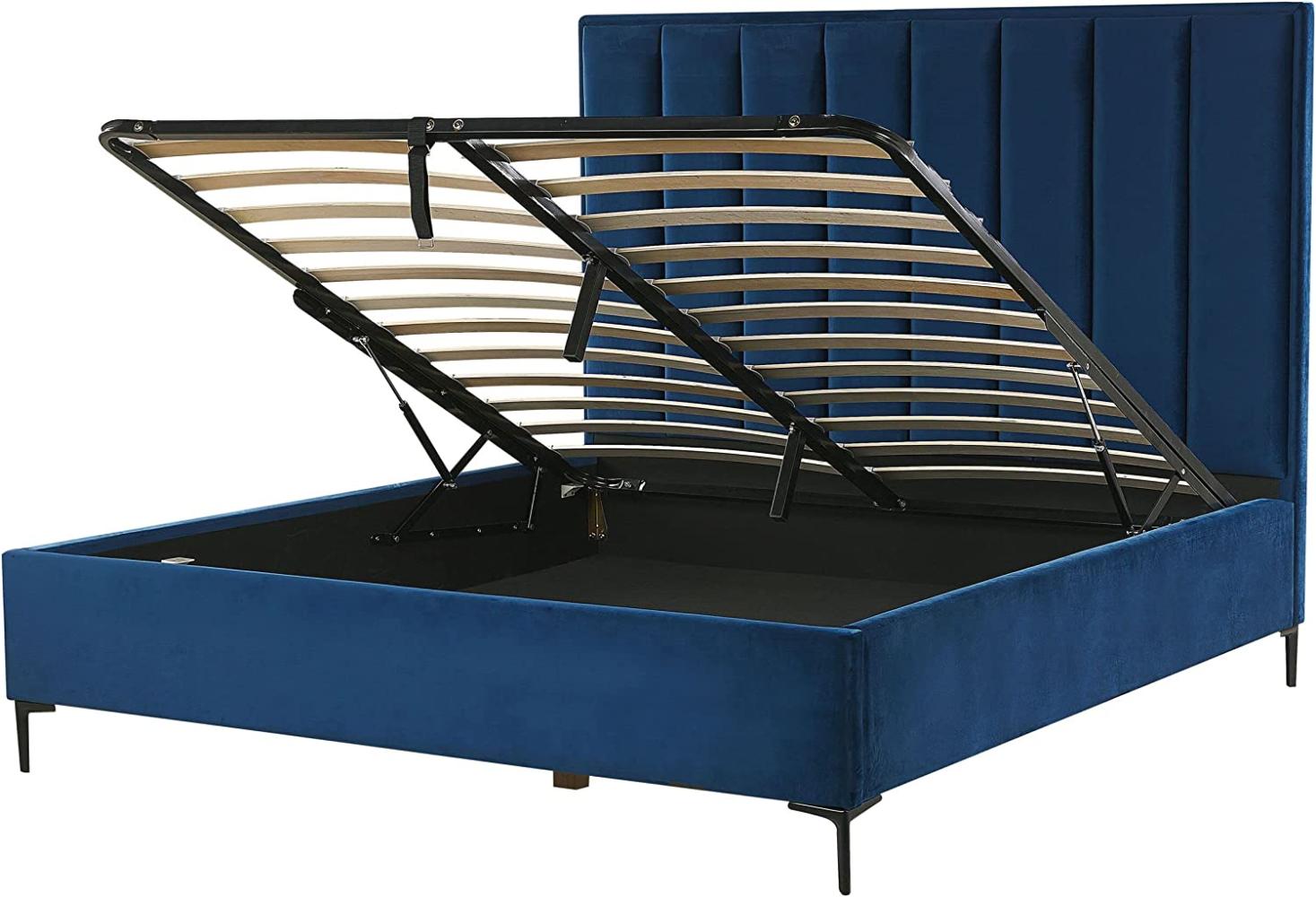 Polsterbett Samtstoff blau mit Bettkasten hochklappbar 160 x 200 cm SEZANNE Bild 1