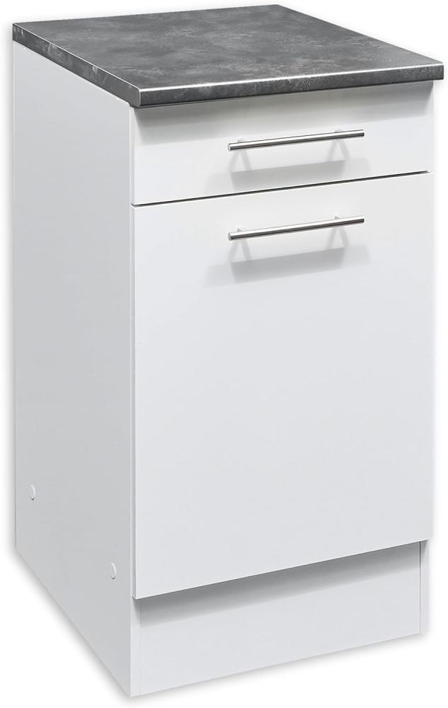Eddy Moderner Küchenunterschrank in Weiß matt, Metallic Grau - Geräumiger Unterschrank Küche mit viel Stauraum - 50 x 90 x 60 cm (B/H/T) Bild 1