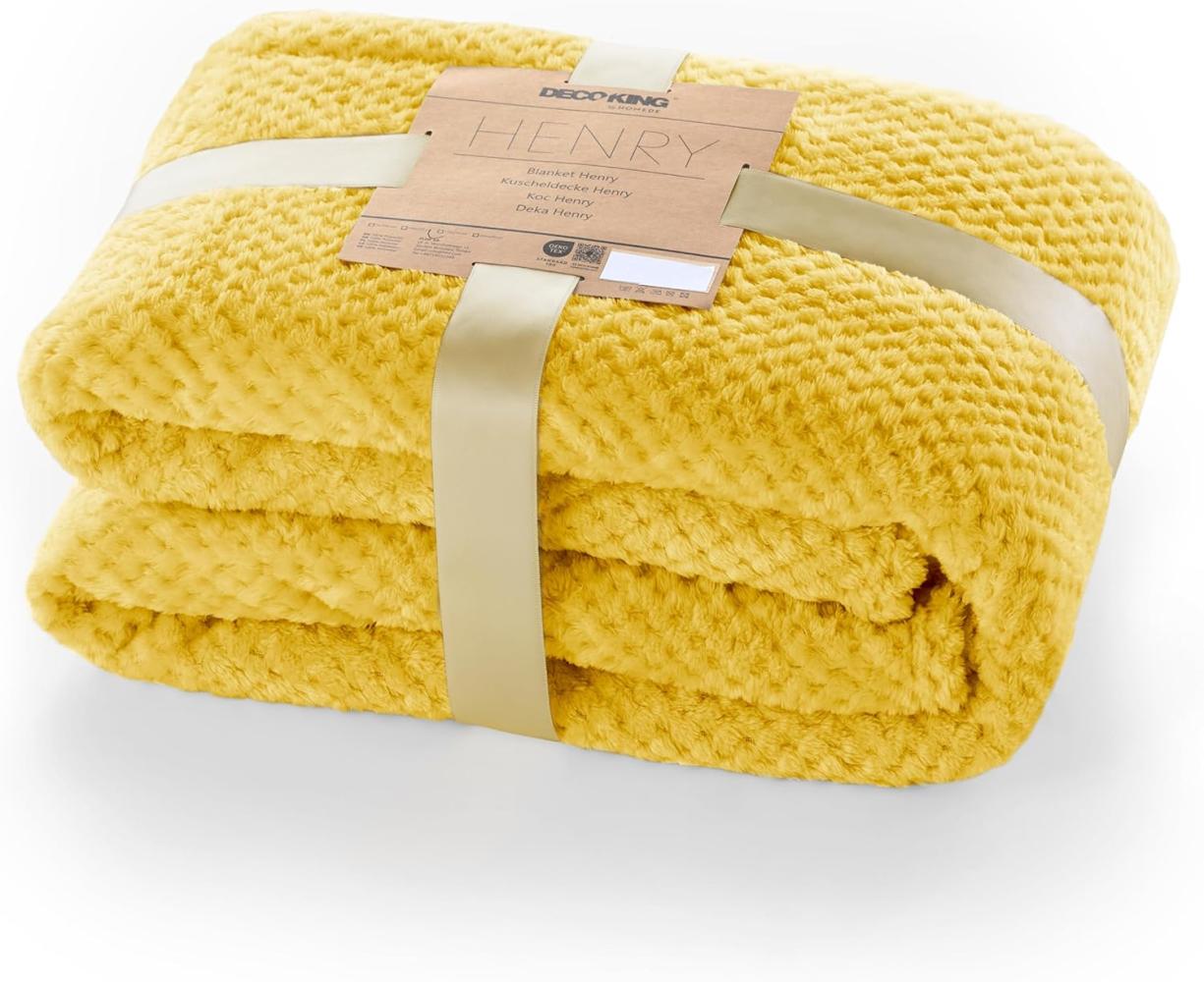 DecoKing Kuscheldecke 150x200 cm senfgelb Decke Microfaser Wohndecke Tagesdecke Fleece weich sanft kuschelig skandinavischer Stil gelb Henry Bild 1