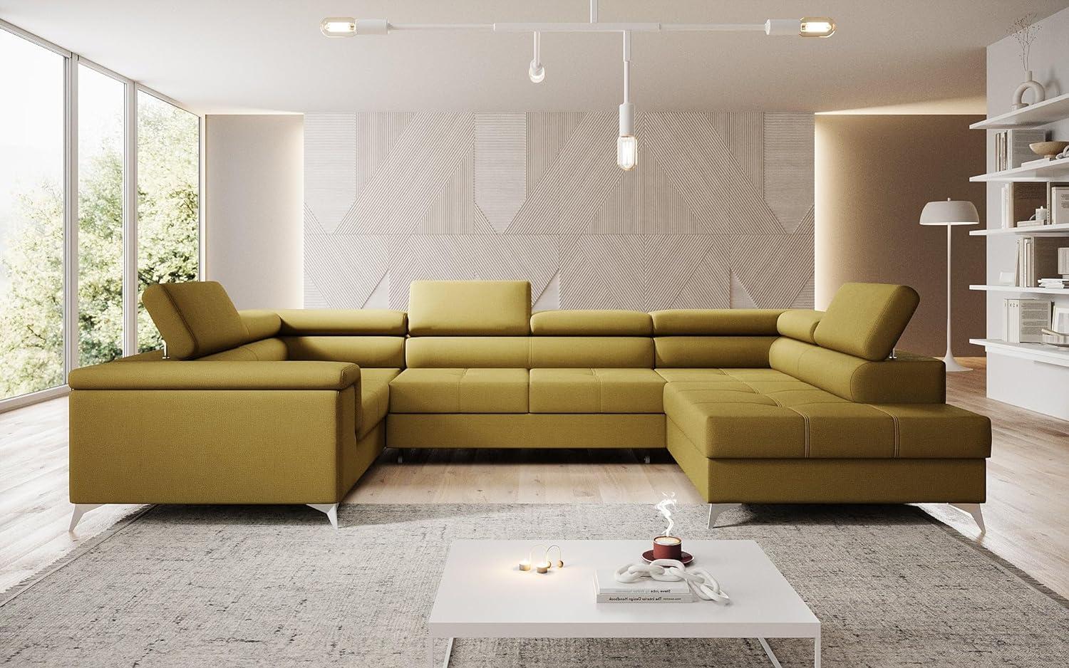 Designer Sofa Torino mit Schlaf- und Klappfunktion Stoff Senf Rechts Bild 1