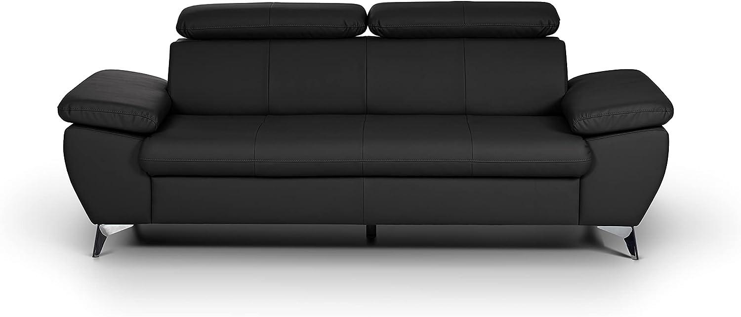 Mivano 3er-Sofa Gisele / Sofagarnitur mit Kopfteilverstellung und Armteilfunktion / 217 x 83 x 100 / Kunstleder, Schwarz Bild 1