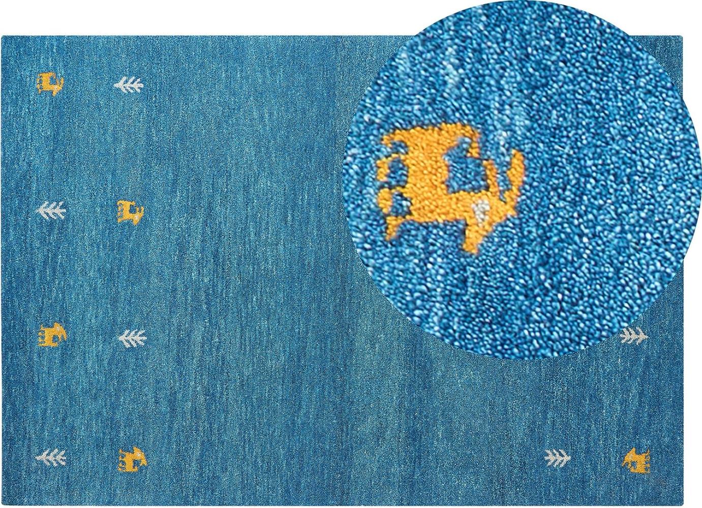 Gabbeh Teppich Wolle blau 140 x 200 cm Kurzflor CALTI Bild 1
