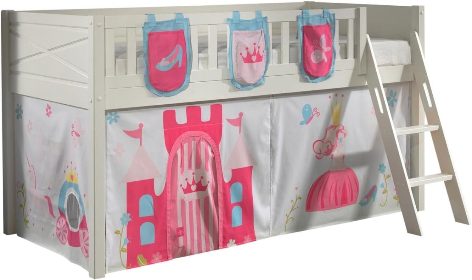 SCOTT Spielbett, LF 90 x 200 cm, mit Rolllattenrost, Leiter und Textilset Vorhang und 3 Taschen "Princess" Bild 1