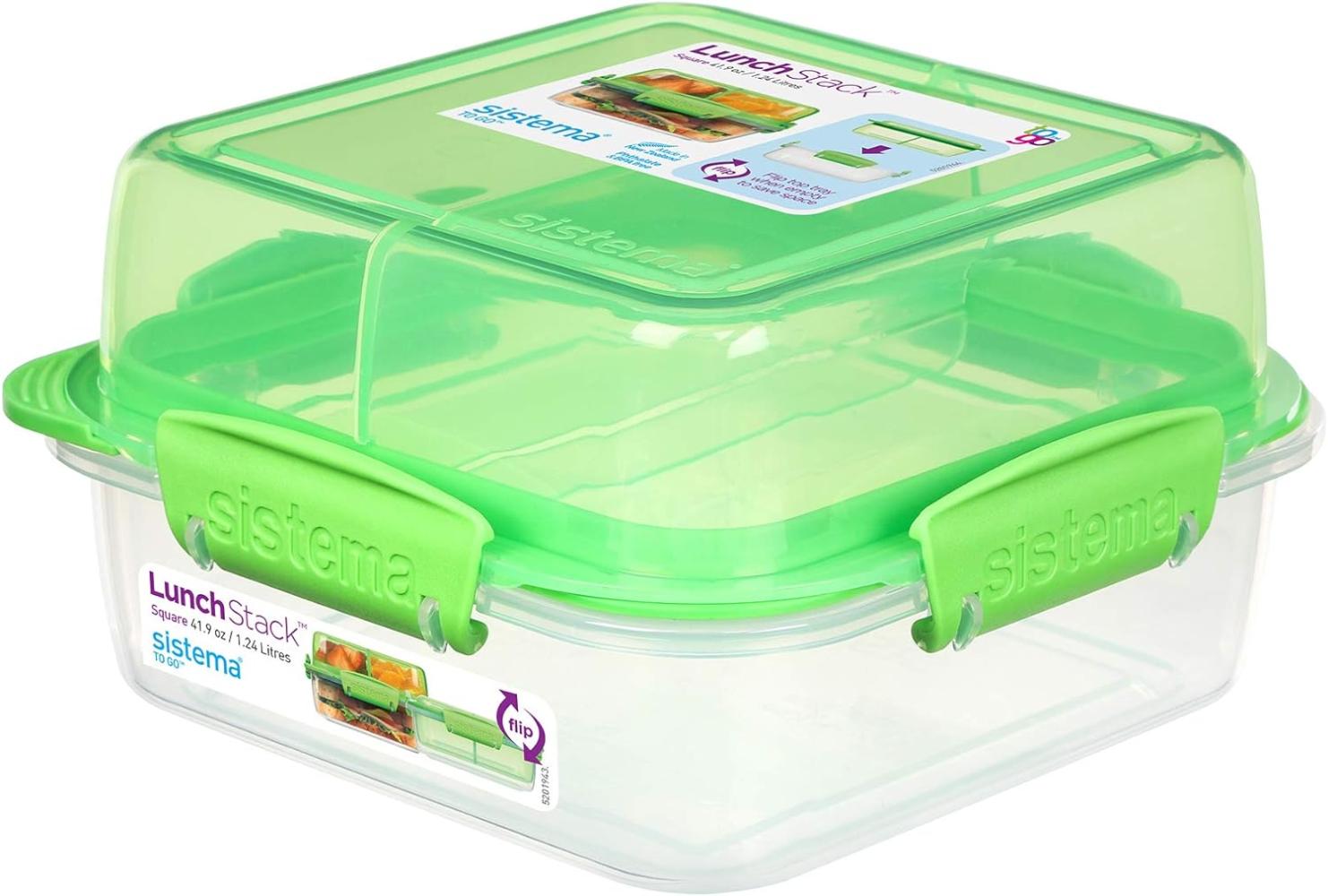 Sistema LunchStack TO GO, quadratische Brotdose Kinder mit Fächern | 1,24 L Bento Lunchbox Lebensmittelbehälter | BPA-frei | türkis Bild 1
