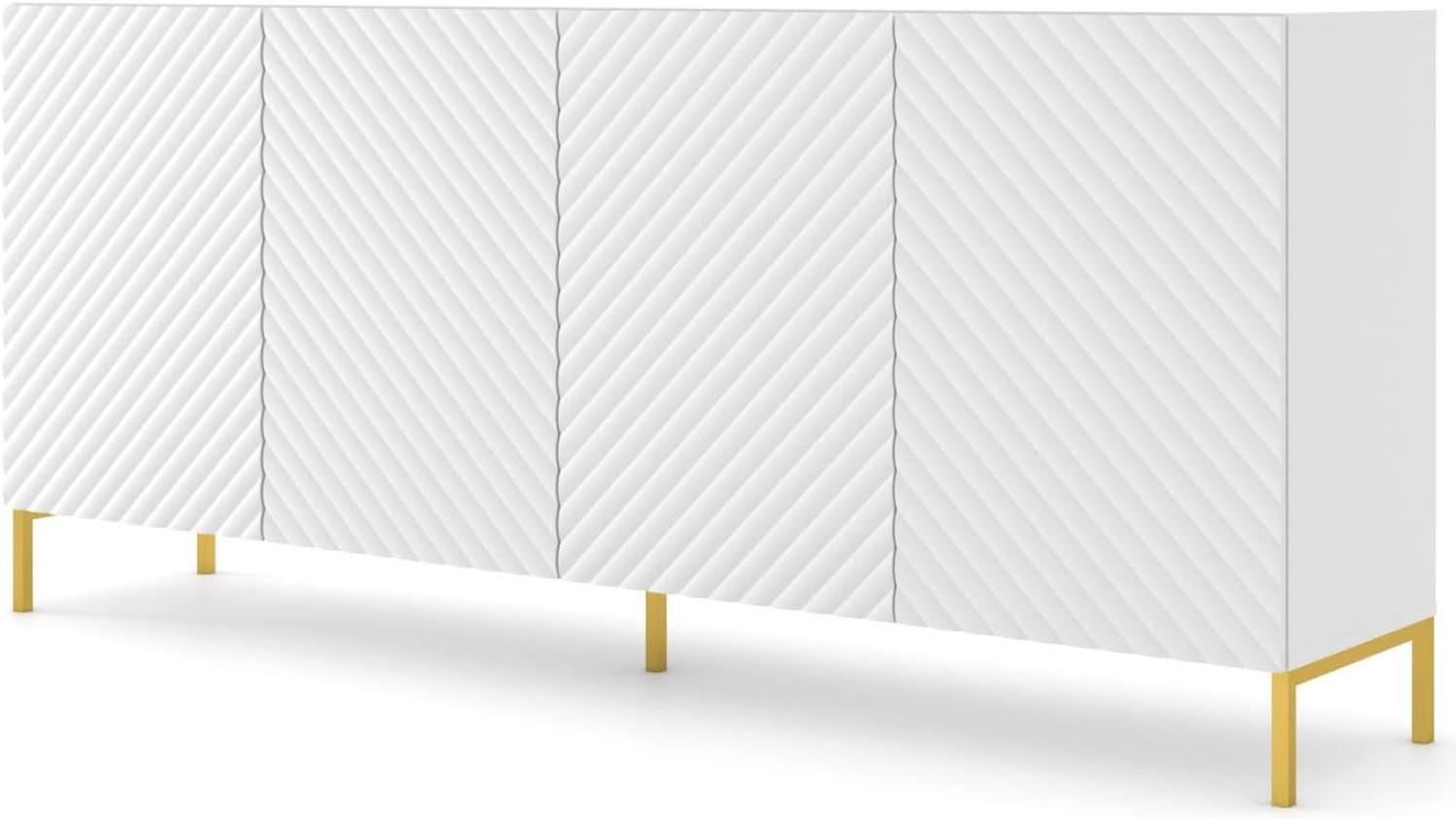 Domando Sideboard Naturns M2 Modern Breite 200cm, Push-to-open-Funktion, besondere Fräsoptik, goldene Füße in Weiß Matt Bild 1