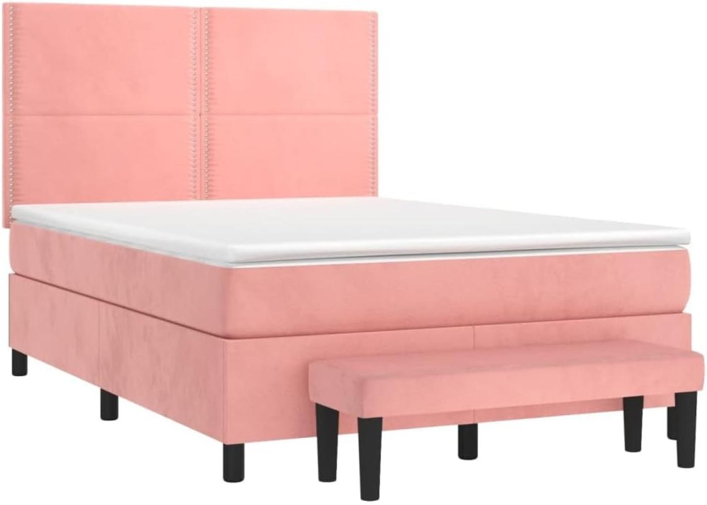 vidaXL Boxspringbett mit Matratze Rosa 140x190 cm Samt Bild 1