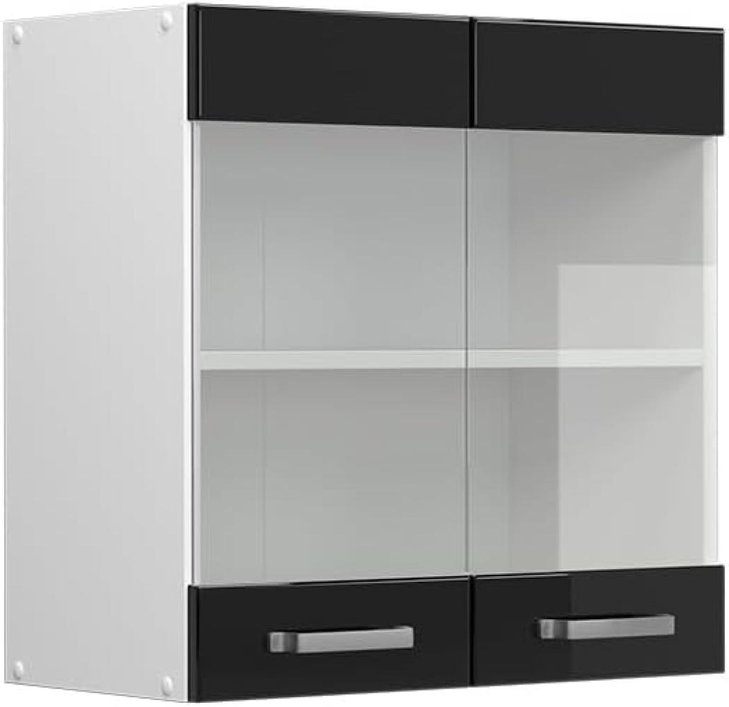 Vicco Küchenschrank Glas R-Line, Schwarz Hochglanz/Weiß, 60 cm Bild 1