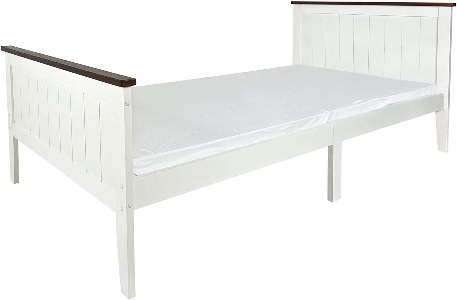 Massivholz Bett mit Matratze - Paris Walnut - Weißes Bett mit Lattenrost für Kinder (200/90 cm) Bild 1