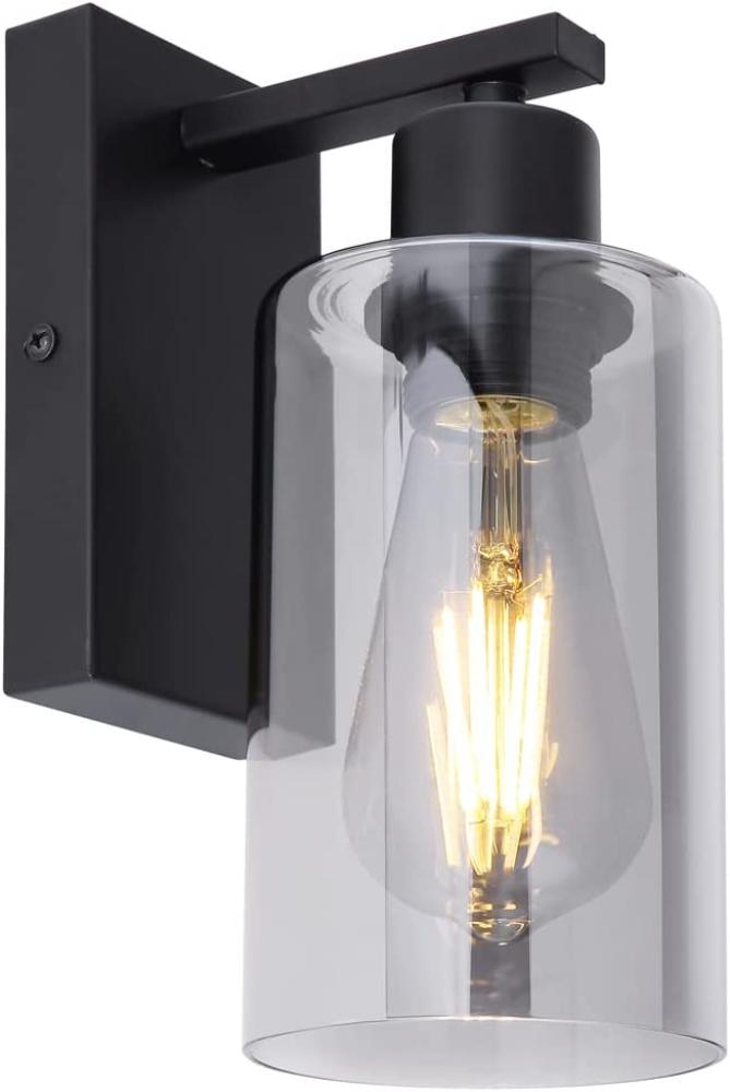 LED Wandleuchte mit Rauchglas Lampenschirm Ø 10cm, Metall Schwarz Bild 1