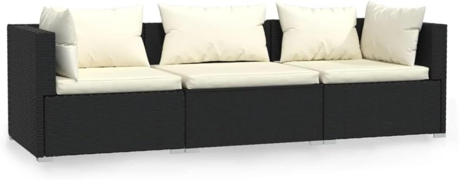 3-Sitzer-Sofa mit Kissen Schwarz Poly Rattan Bild 1