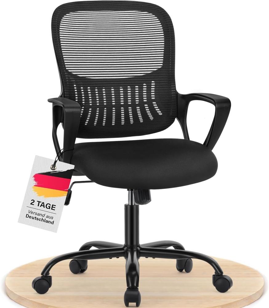 DUMOS Bürostuhl Ergonomisch, Schreibtischstuhl mit Lendenwirbelstütze, Drehstuhl mit Armlehne, Computerstuhl, Höhenverstellbarer Office Chair, Bürostühle Geeignet für Büro und Schlafzimmer (Schwarz) Bild 1