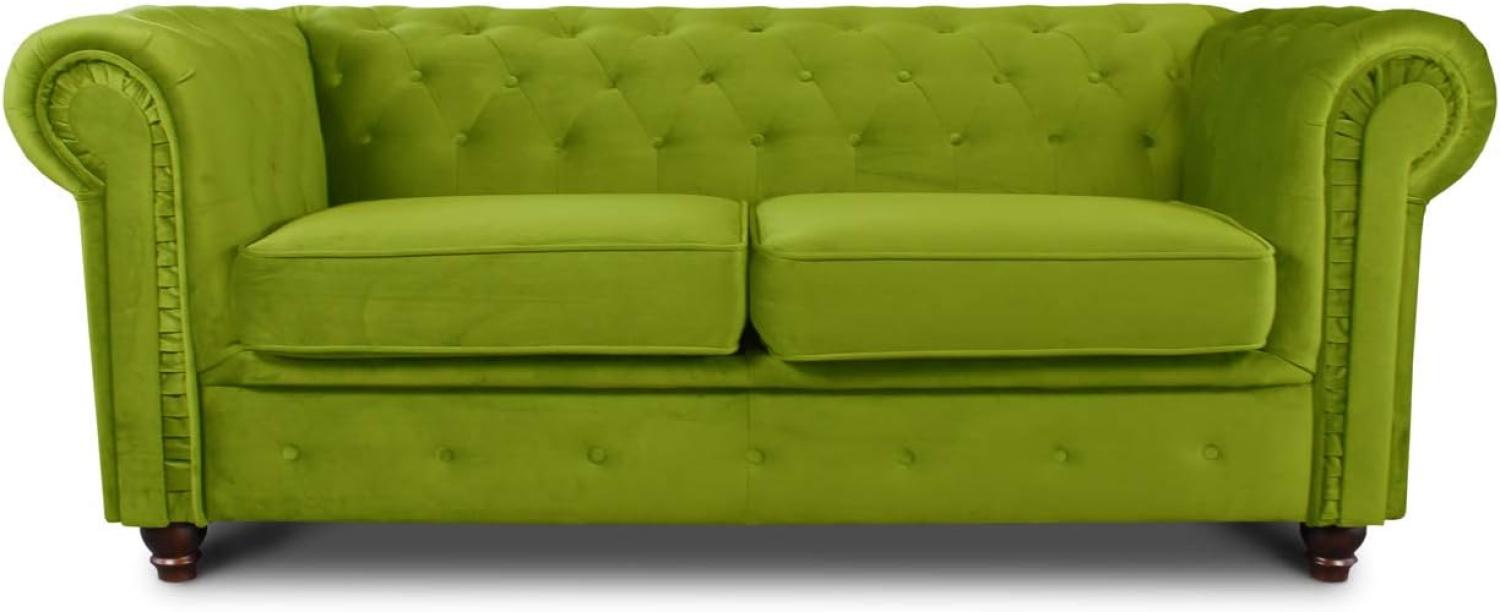Sofa Chesterfield Asti 2-Sitzer, Couchgarnitur 2-er, Sofagarnitur, Couch mit Holzfüße, Polstersofa - Glamour Design, Velours (Hellgrün (Velvet 75)) Bild 1