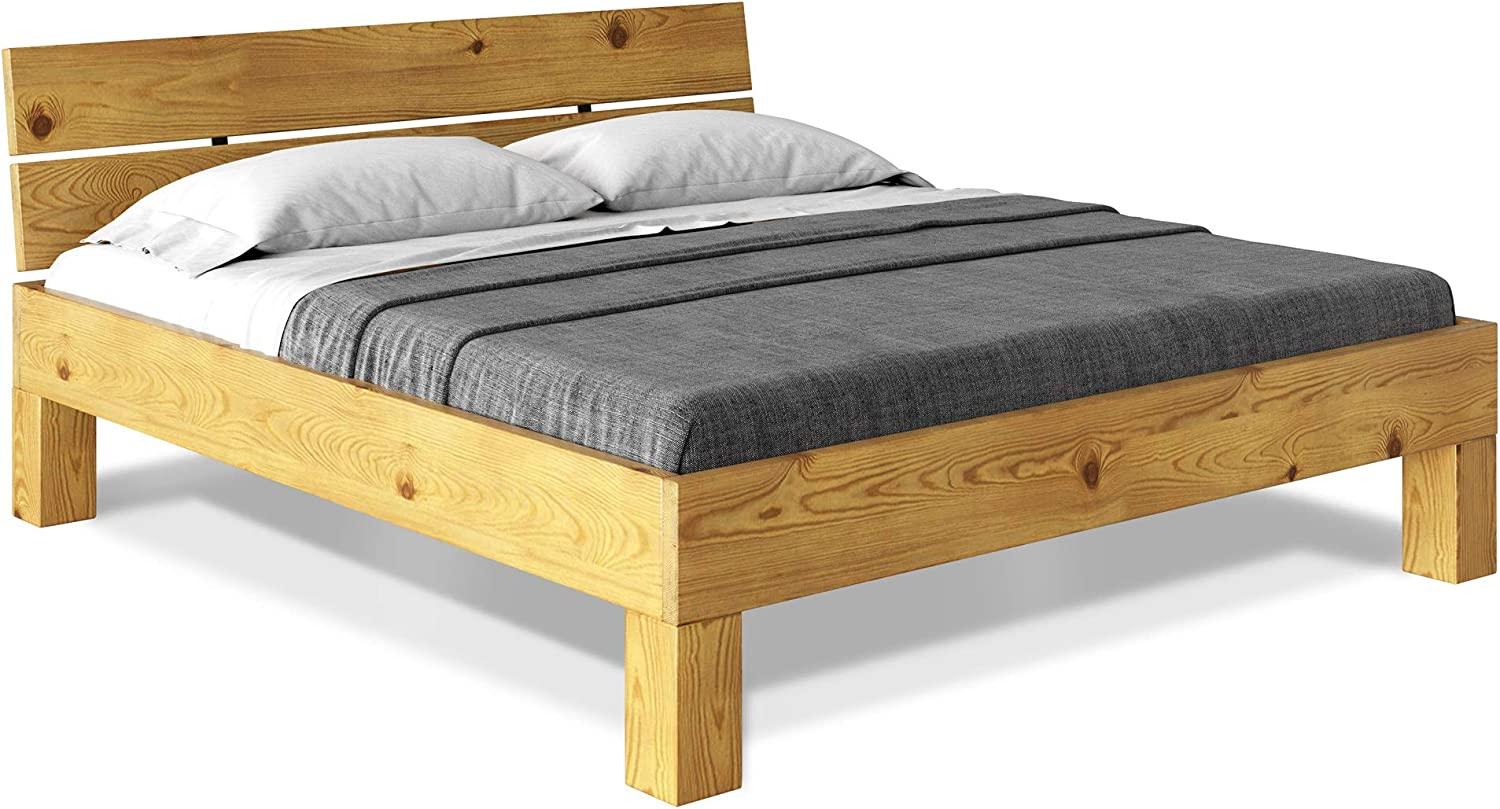 Möbel-Eins CURBY 4-Fuß-Bett mit Kopfteil, Material Massivholz, rustikale Altholzoptik, Fichte natur 120 x 200 cm Standardhöhe Bild 1