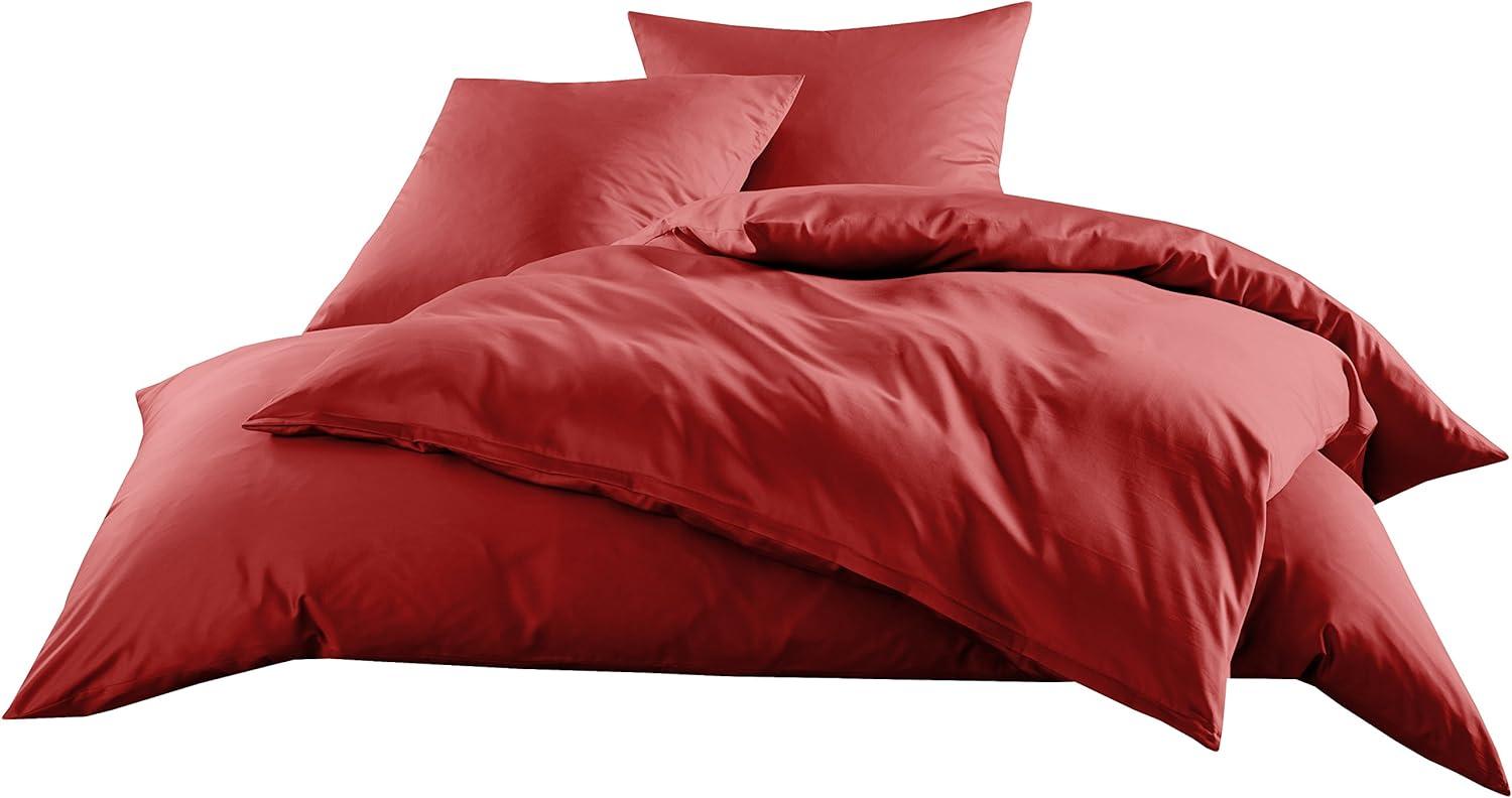 Mako-Satin Baumwollsatin Bettwäsche Uni einfarbig zum Kombinieren (Bettbezug 240 cm x 220 cm, Rot) Bild 1