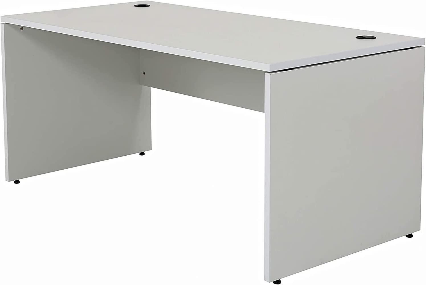 Furni24 Schreibtisch fürs Arbeitszimmer und Home Office - Großer laminierter Computertisch aus Holz, 2 Kabeldurchlässe und mit verstellbarem Metall kabelkanal-Nuvi (Grau, Kabelkanal 160x80x75 cm) Bild 1