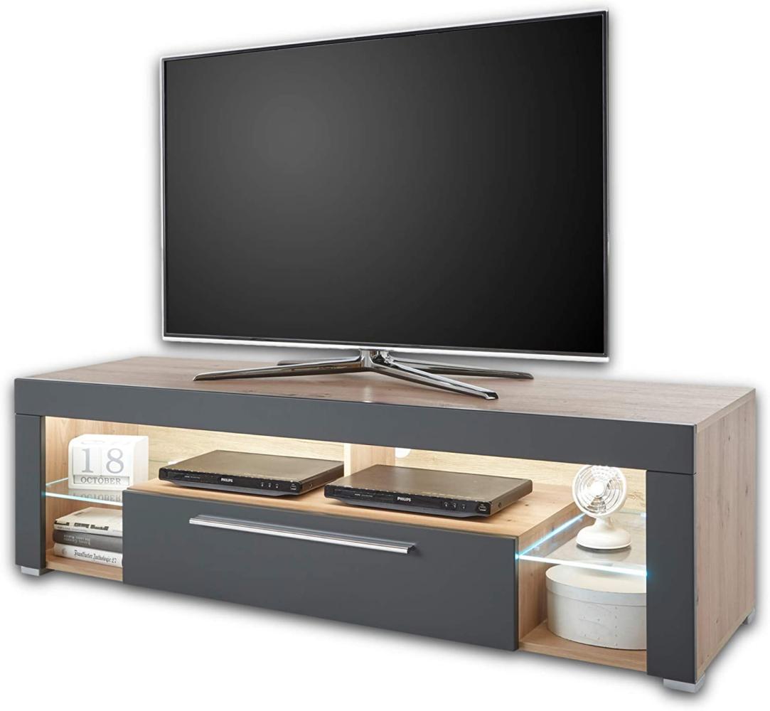 GOAL TV-Lowboard in Artisan Eiche Optik, Grau mit LED-Beleuchtung - hochwertiges TV-Board mit viel Stauraum für Ihr Wohnzimmer - 153 x 44 x 44 cm (B/H/T) Bild 1