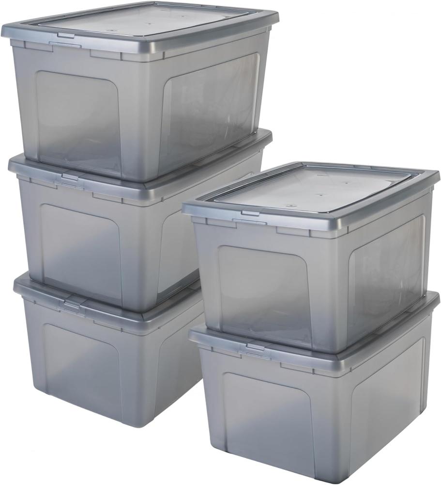 Iris Ohyama, Aufbewahrungsbox aus Kunststoff, 50 l Büro-Aufbewahrungsbox, 5er-Set, BPA-frei, MCB-50, grau, stapelbar, Verschlussclips – B59,5 x T39,5 x H29 cm Bild 1