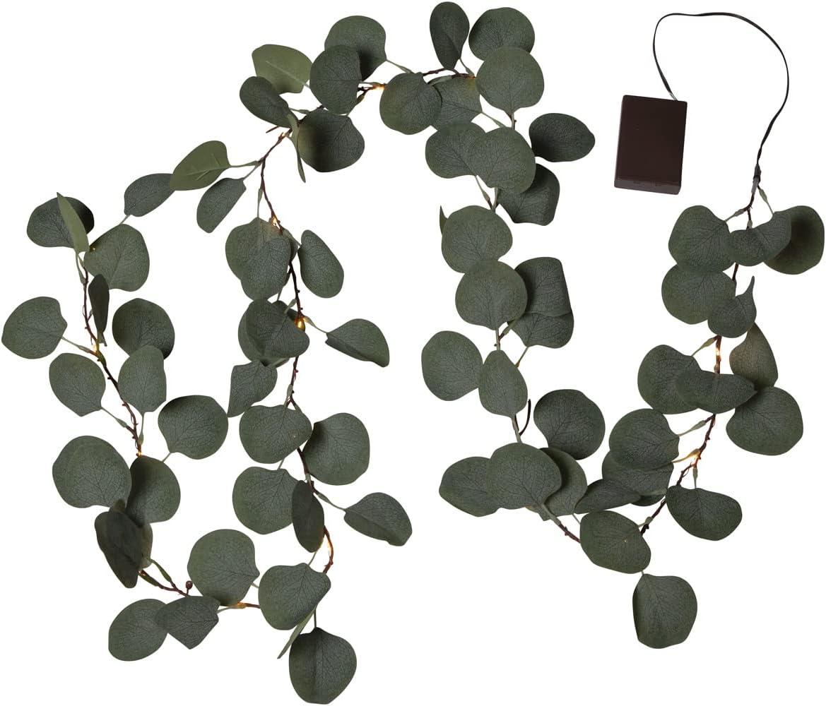 LED Lichterkette Eukalyptus - 20 warmweiße LED - L:180cm - Batteriebetrieb - Timer - grüne Blätter Bild 1