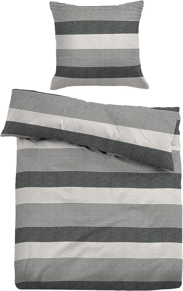 Tom Tailor Flanell Bettwäsche Gradual Stripes | 135x200 cm + 80x80 cm | black Bild 1