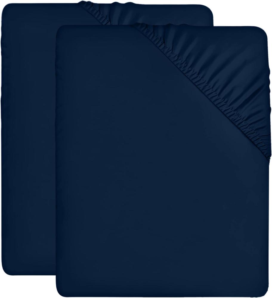 Utopia Bedding - 2er Set Spannbettlaken 140x200cm - Marineblau - Gebürstete Mikrofaser Spannbetttuch - 35 cm Tiefe Tasche Bild 1