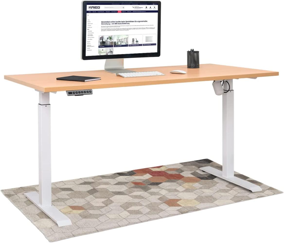 HighDesk SMART Höhenverstellbarer Schreibtisch (Weiß + Buche I 140 x 80 cm) - Elektrischer Sitz- & Stehtisch mit Tischplatte - Stehschreibtisch Elektrisch Höhenverstellbar - von Krieg Bild 1