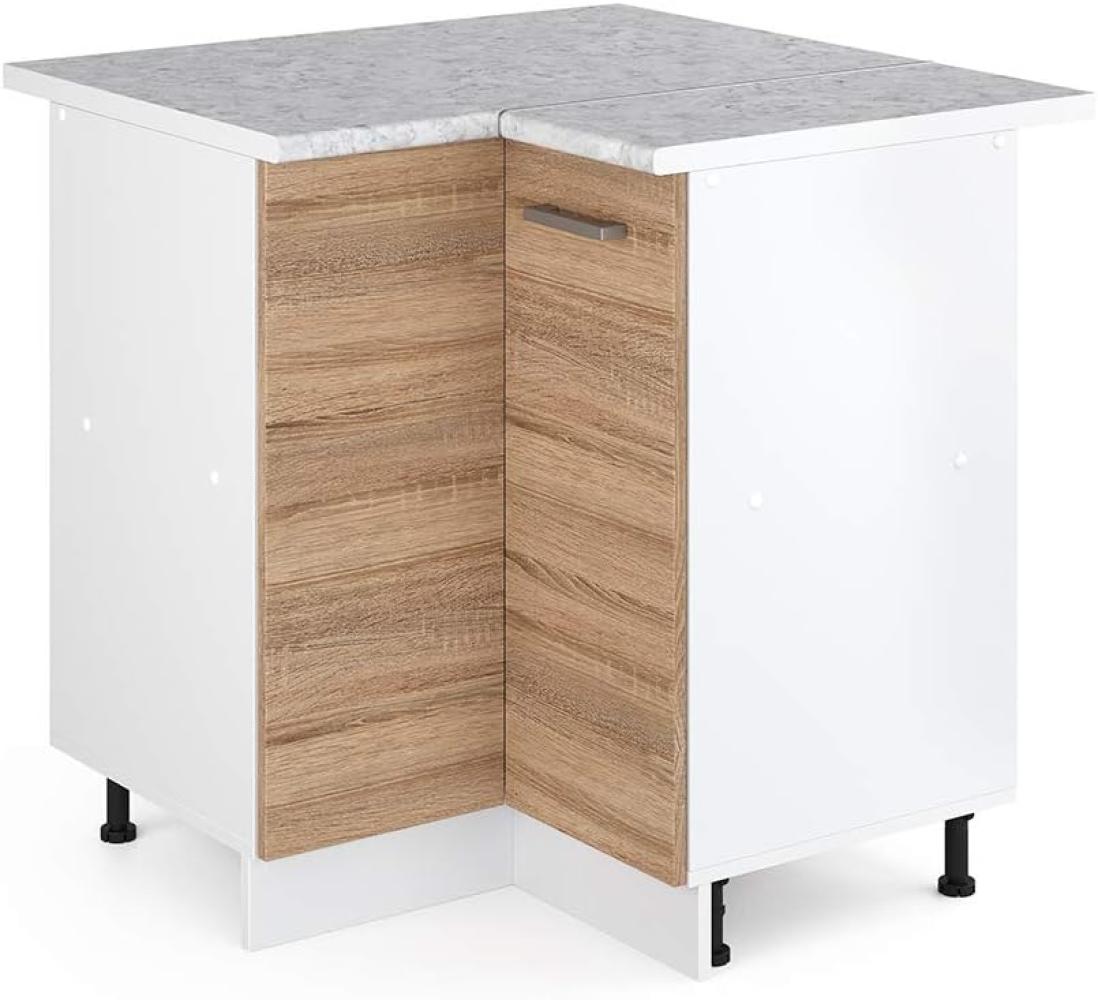 Vicco Küchenschrank R-Line Hängeschrank Unterschrank Küchenzeile Küchenunterschrank Arbeitsplatte, Möbel verfügbar in anthrazit und weiß (Sonoma mit Arbeitsplatte, Eckunterschrank 87 cm) Bild 1