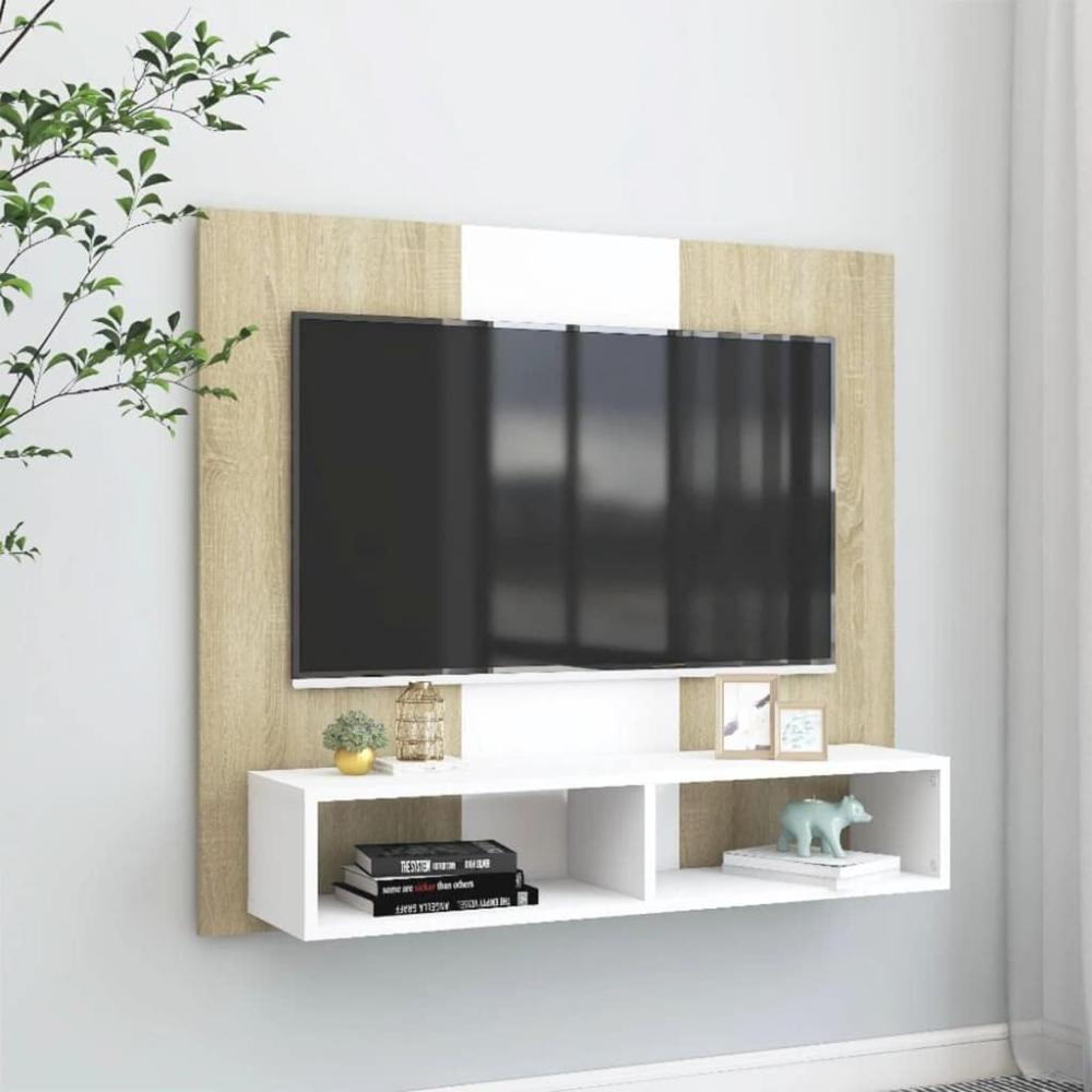 TV-Wandschrank Weiß Sonoma-Eiche 102x23,5x90 cm Holzwerkstoff Bild 1