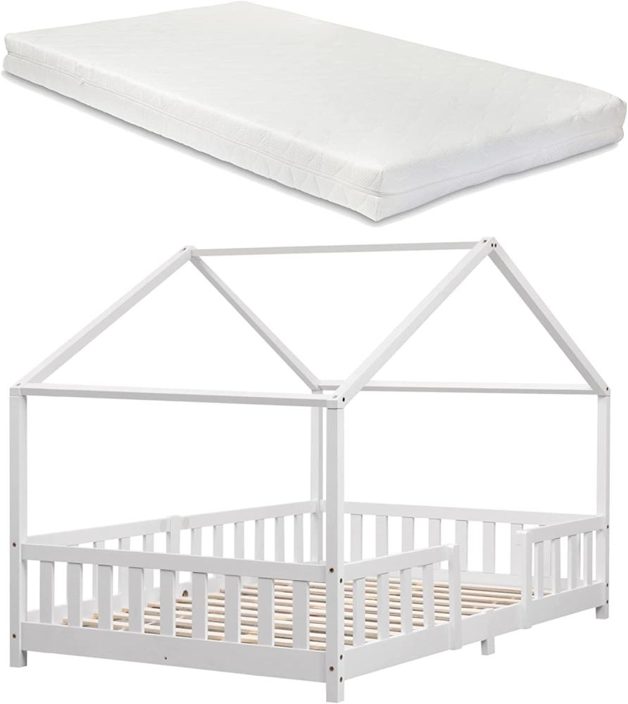Kinderbett Treviolo 120x200 cm mit Kaltschaummatratze und Gitter Weiß [en. casa] Bild 1