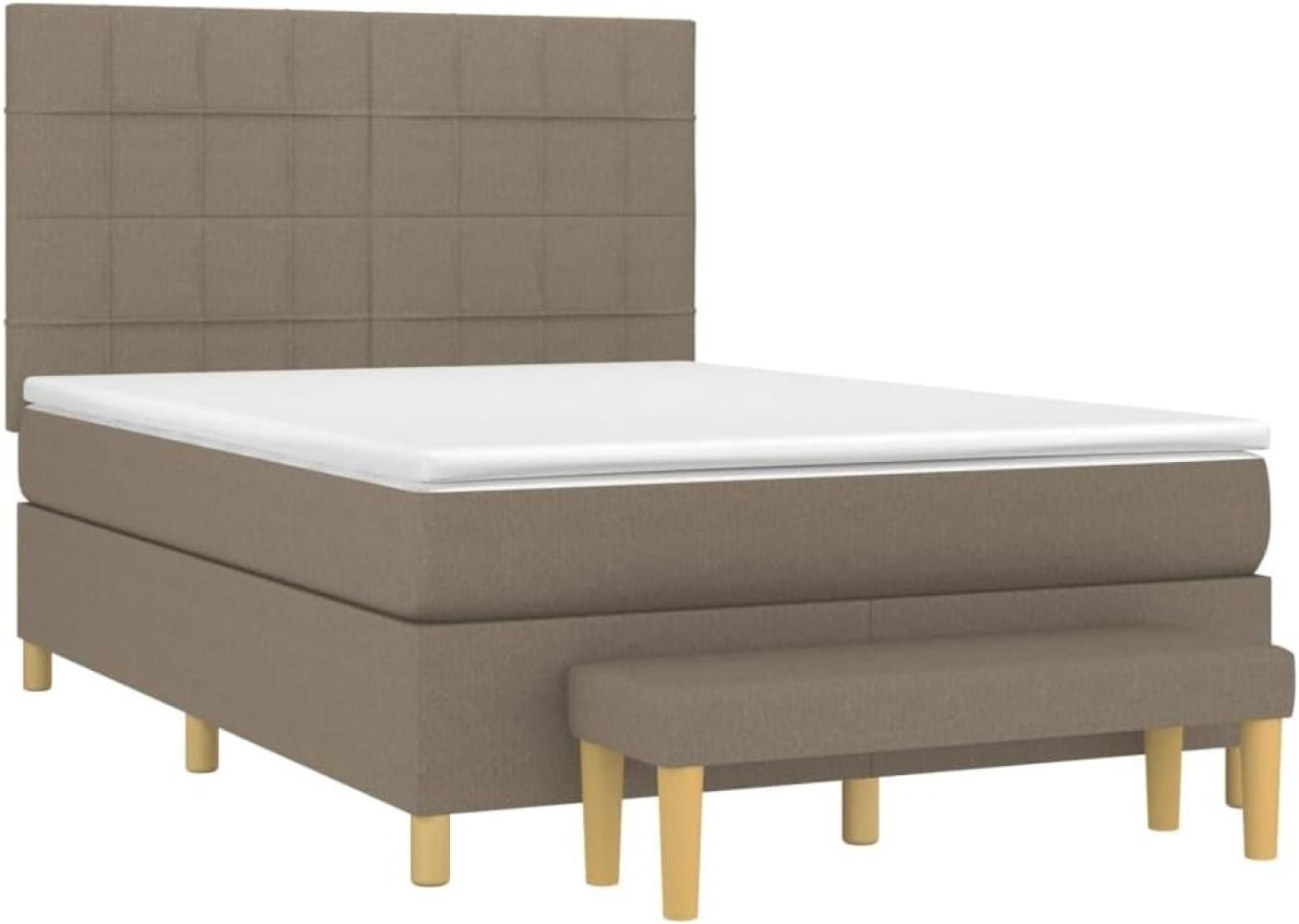 vidaXL Boxspringbett mit Matratze Taupe 140x200 cm Stoff Bild 1