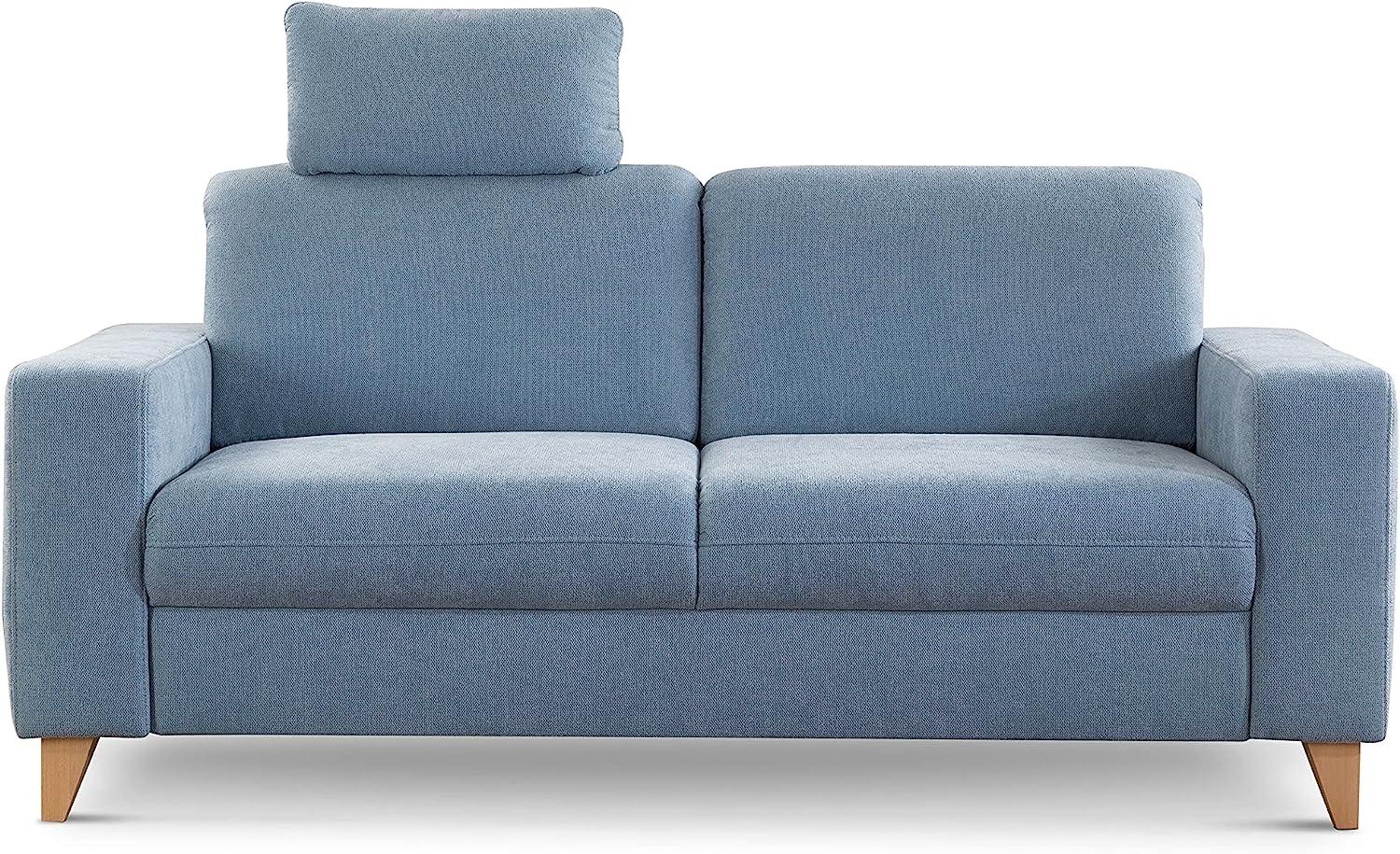 CAVADORE 2,5-Sitzer Sofa Lotta / Skandinavische 2,5er-Couch mit Federkern, Kopfstütze und Holzfüßen / 183 x 88 x 88 / Webstoff, Hellblau Bild 1