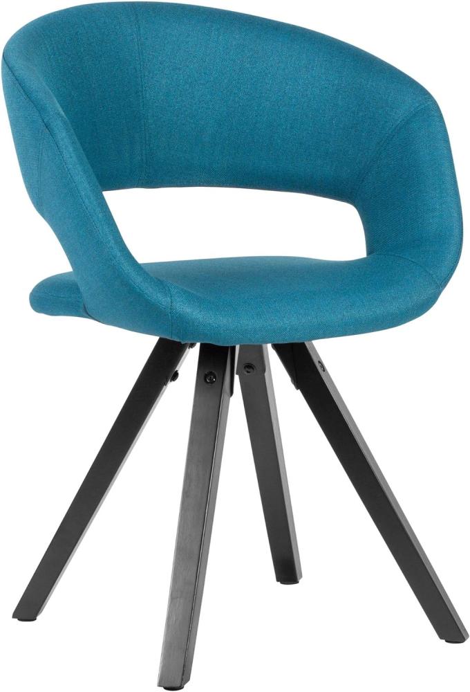 Esszimmerstuhl Stoff mit schwarzen Beinen Retro Stuhl | Küchenstuhl mit Lehne | Polsterstuhl Maximalbelastbarkeit 110 kg Petrol Bild 1