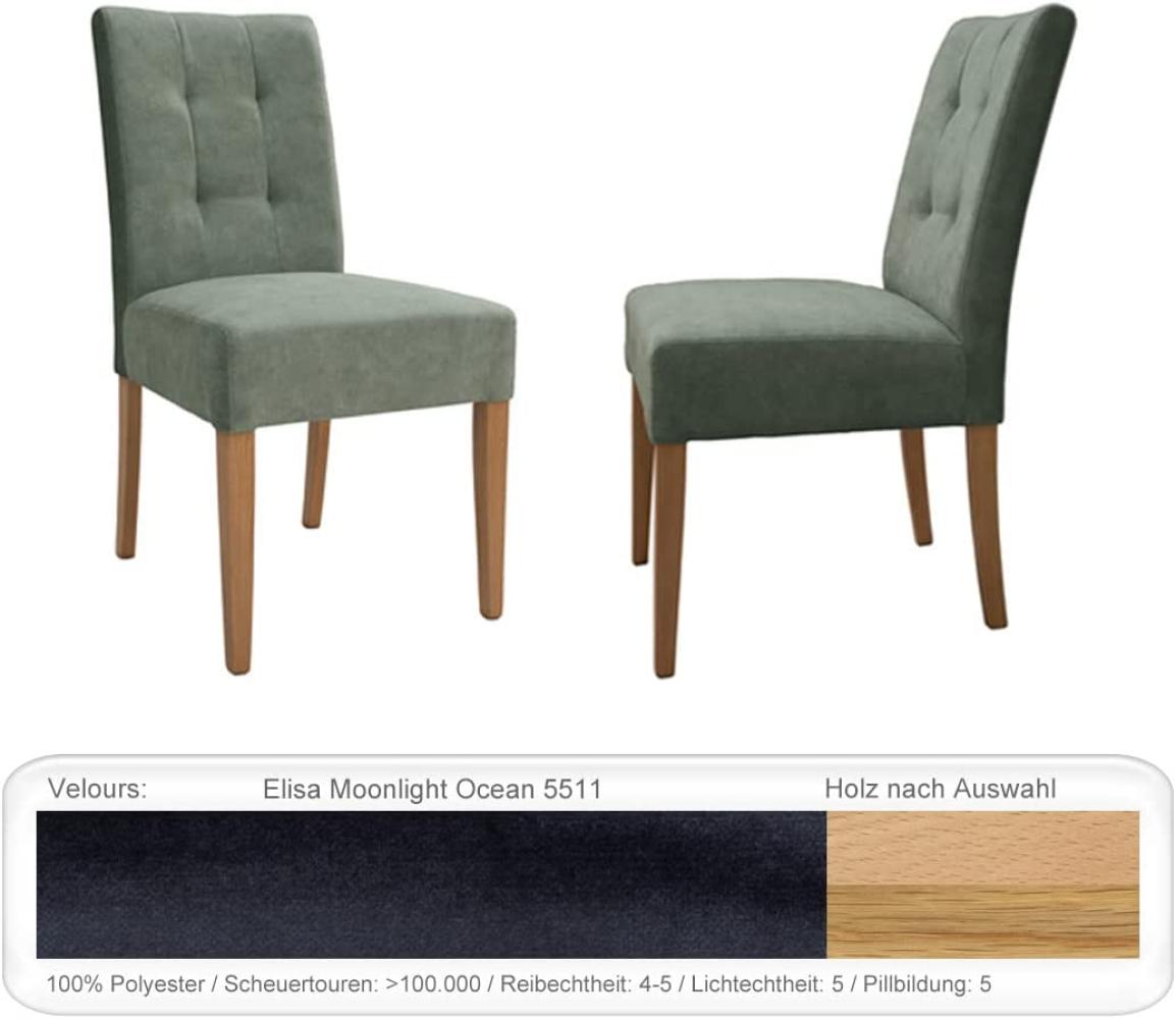 6x Stuhl Agnes 1 ohne Griff Varianten Polsterstuhl Massivholzstuhl Eiche natur lackiert, Elisa Moonlight Ocean Bild 1