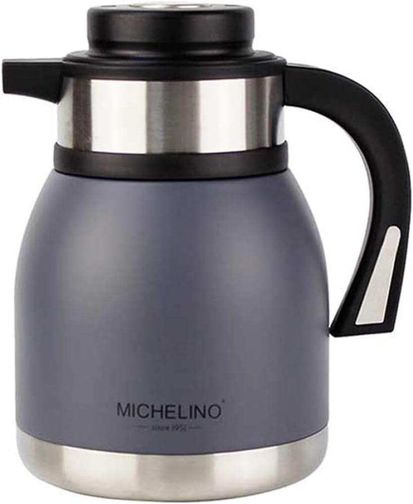 Michelino 1. 2L Thermoskanne Doppelwandig Getränkespender Isolierkanne Kanne Kaffee Tee Teekanne Grau Bild 1
