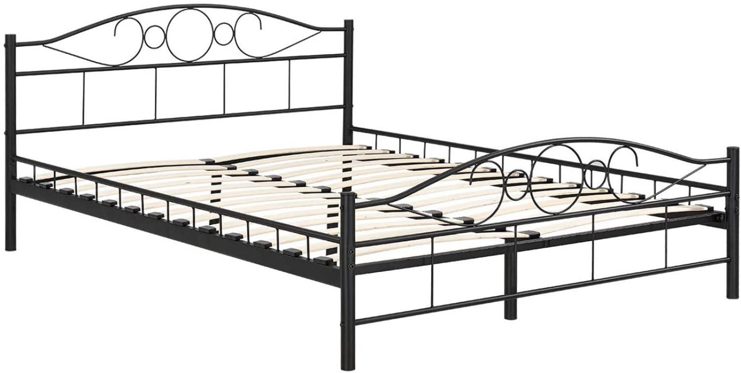 Juskys Metallbett Toskana 140 x 200 cm schwarz – Bettgestell mit Lattenrost – Bett modern & massiv – große Liegefläche Bild 1
