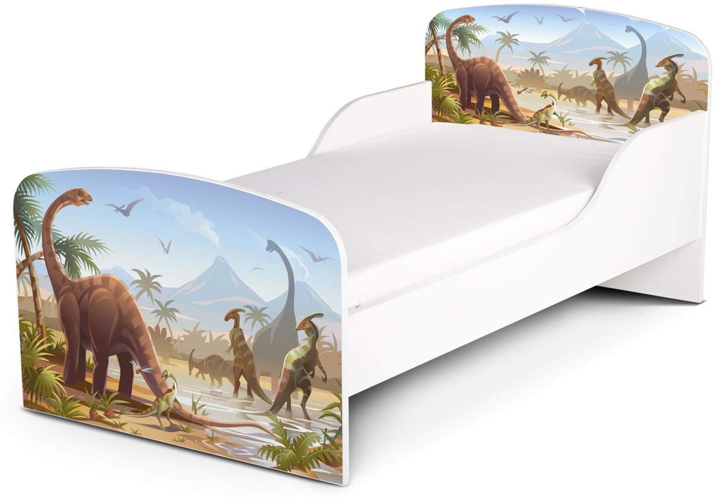 Holz Funktionsbett f³r Kinder - Dinosaurier Jurassic - Kinderbett mit Matratze und Lattenrost (140/70 cm) Bild 1