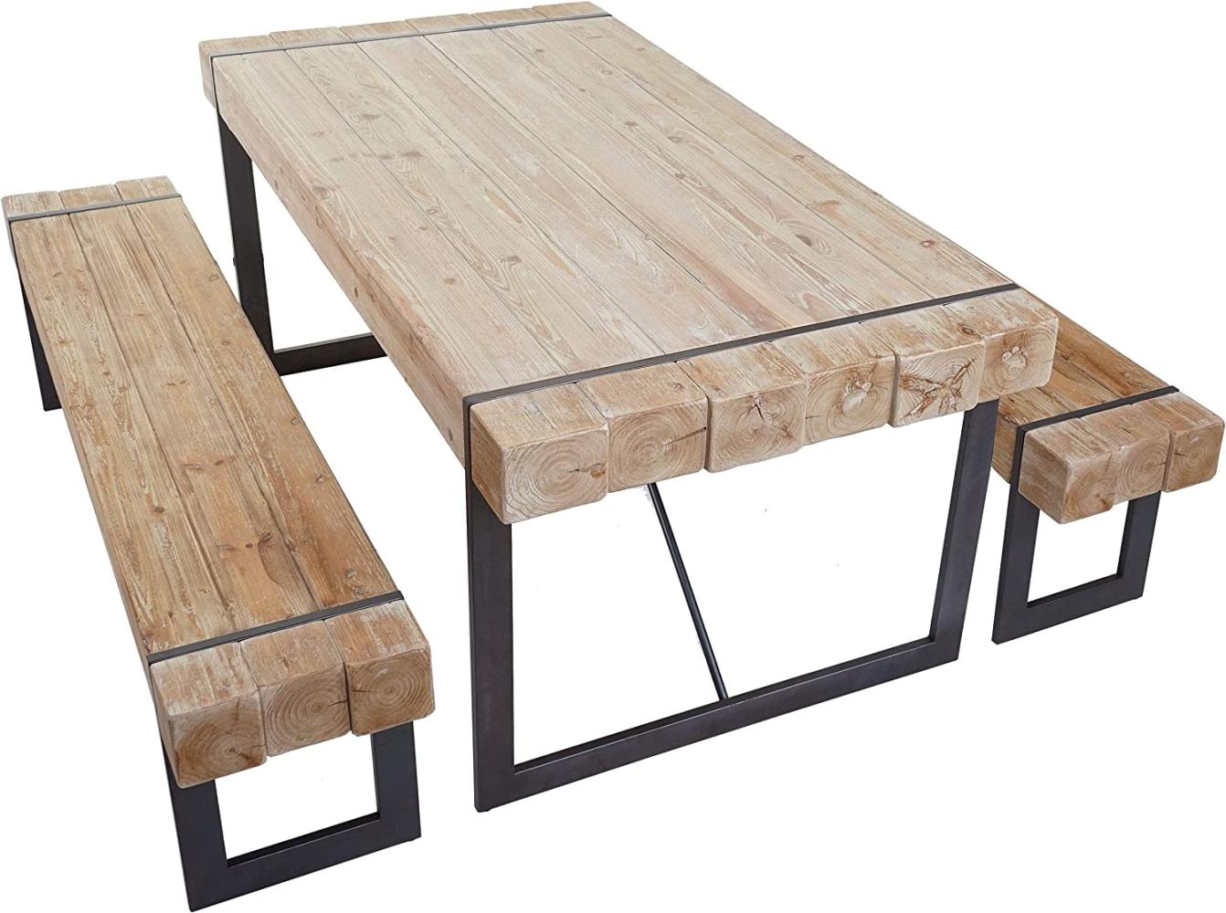 Esszimmergarnitur HWC-A15, Esstisch + 2x Sitzbank, Tanne Holz rustikal massiv MVG-zertifiziert ~ naturfarben 200cm Bild 1