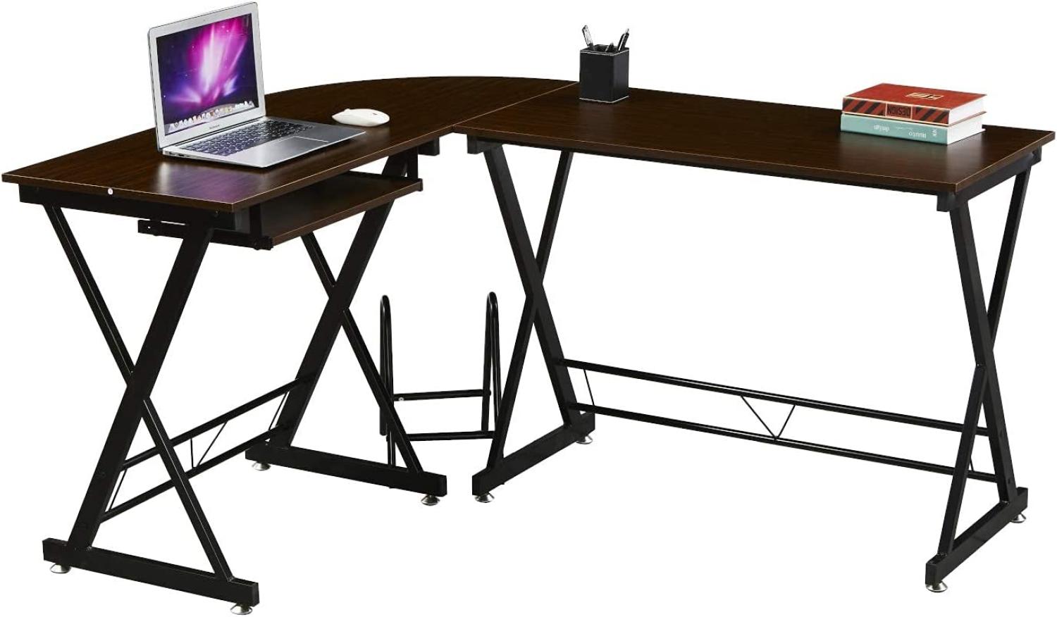 SVITA Eckschreibtisch Nussbaum-Optik schwarze Metall-Beine Computertisch Tisch Bild 1