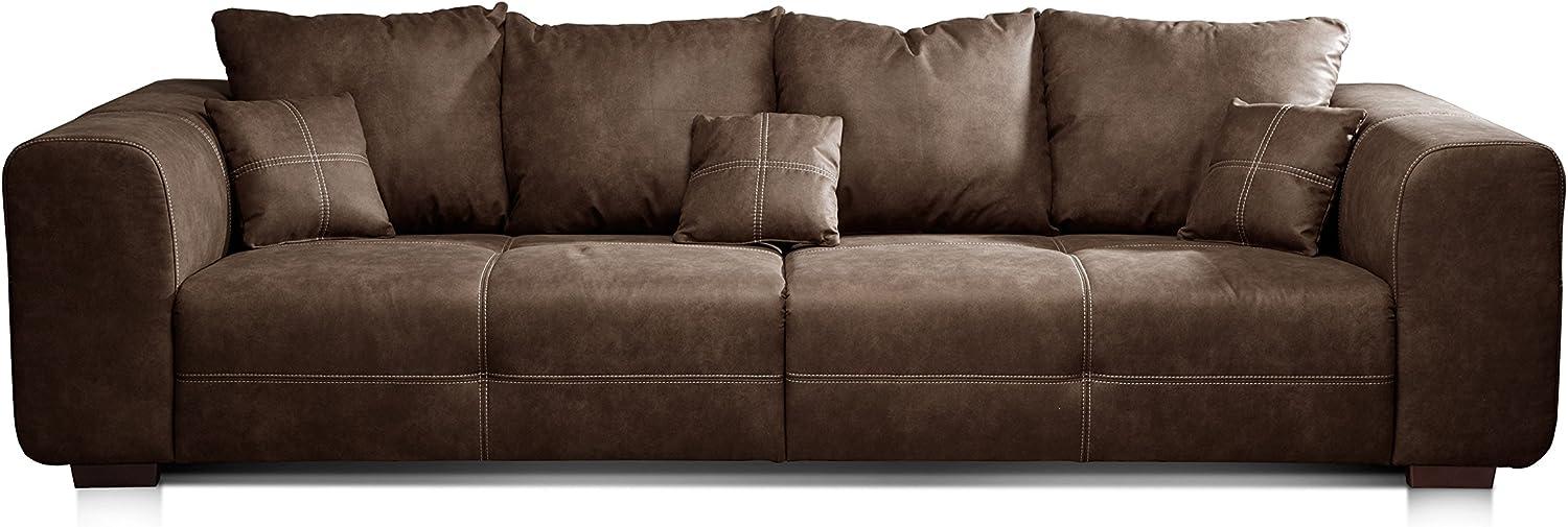 CAVADORE Big Sofa Mavericco / Big Couch im modernen Design in Lederoptik / Inklusive Rückenkissen und Zierkissen / 287 x 69 x 108 cm (BxHxT) / Mikrofaser Braun Bild 1