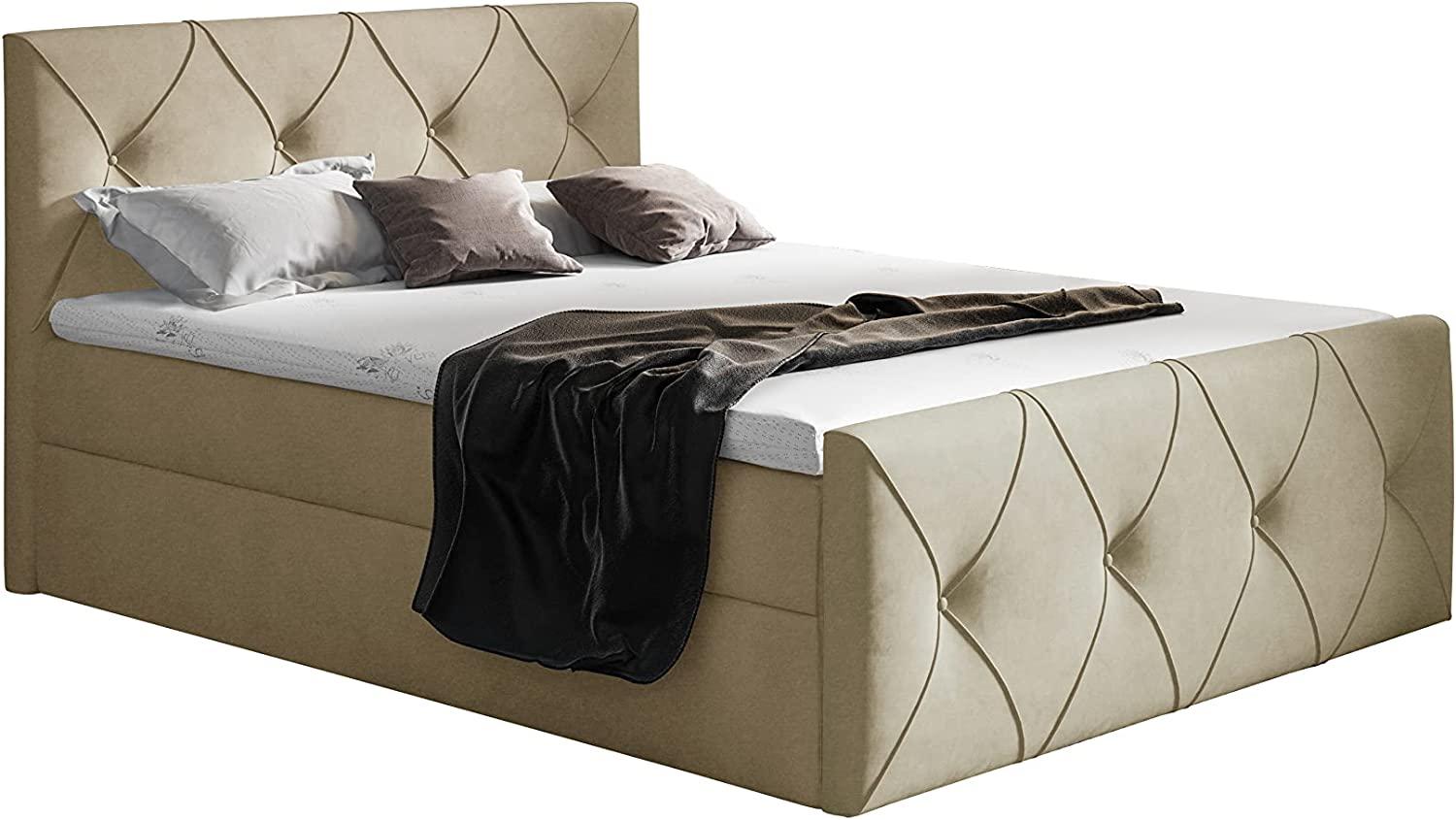 Stylefy 'Arian Lux' Boxspringbett, Velours  Creme 160 x 200 cm Bild 1