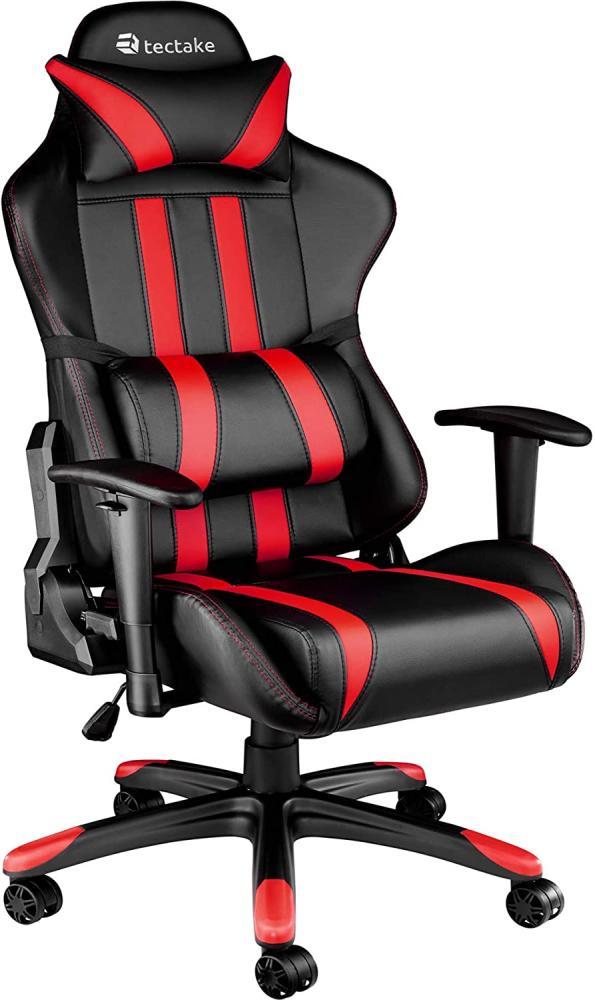 TecTake 800295 Bürostuhl Racing Gaming Stuhl ergonomisch mit Armlehnen inkl. Lordosenstütze und Nackenkissen - Diverse Farben - (schwarz rot | Nr. 402030) Bild 1