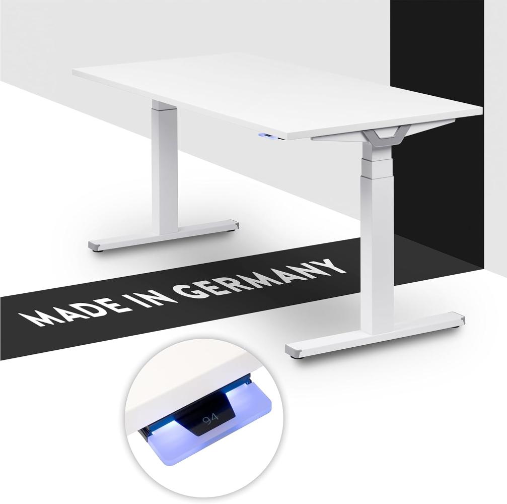 boho office® Premium Line - TÜV geprüfter, elektrisch stufenlos höhenverstellbarer Schreibtisch in Weiß (RAL9016), inkl. Tischplatte in 160 x 80 cm in Weiß (Melamin) Bild 1