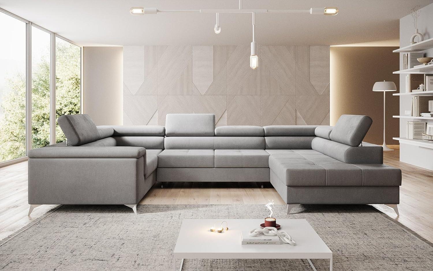 Designer Sofa Torino mit Schlaf- und Klappfunktion Samt Hellgrau Rechts Bild 1