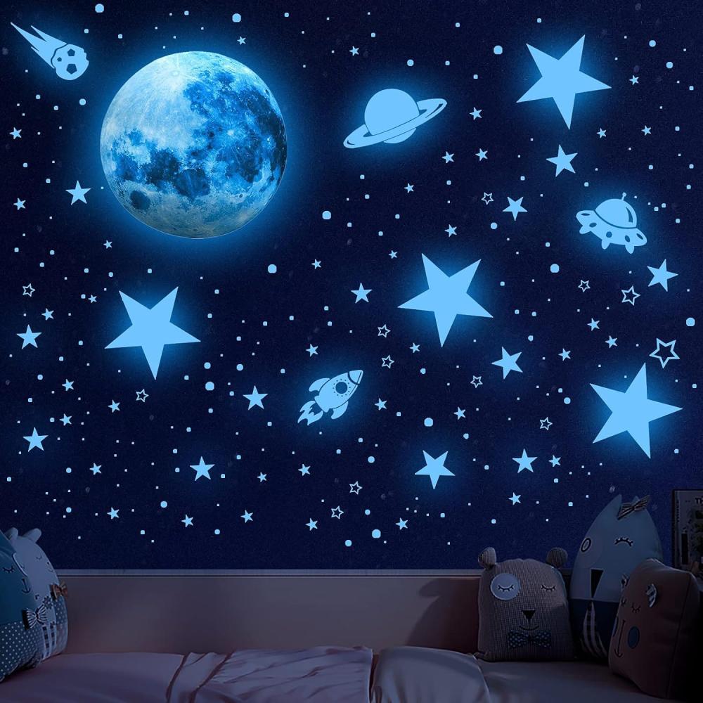 603 Stück Leuchtsterne Kinderzimmer Sterne Mond Leuchtend Aufkleber Wandsticker Selbstklebend kinder Planeten Sonnensystem Rakete Wand Aufkleber Sternenhimmel Leuchtsticker Schlafzimmer Wandtattoo Bild 1