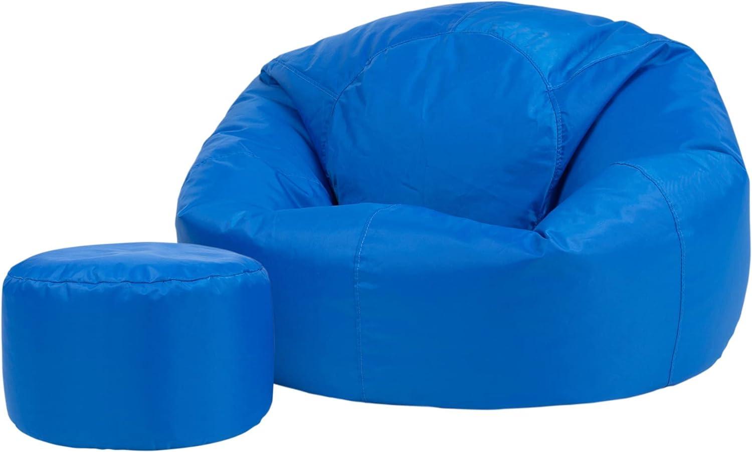 Bean Bag Bazaar Klassischer Sitzsack mit Hocker, Blau, Sitzsack für Erwachsene Groß, Sitzsack mit Füllung, Indoor Outdoor Sitzkissen Wasserabweisend Bild 1