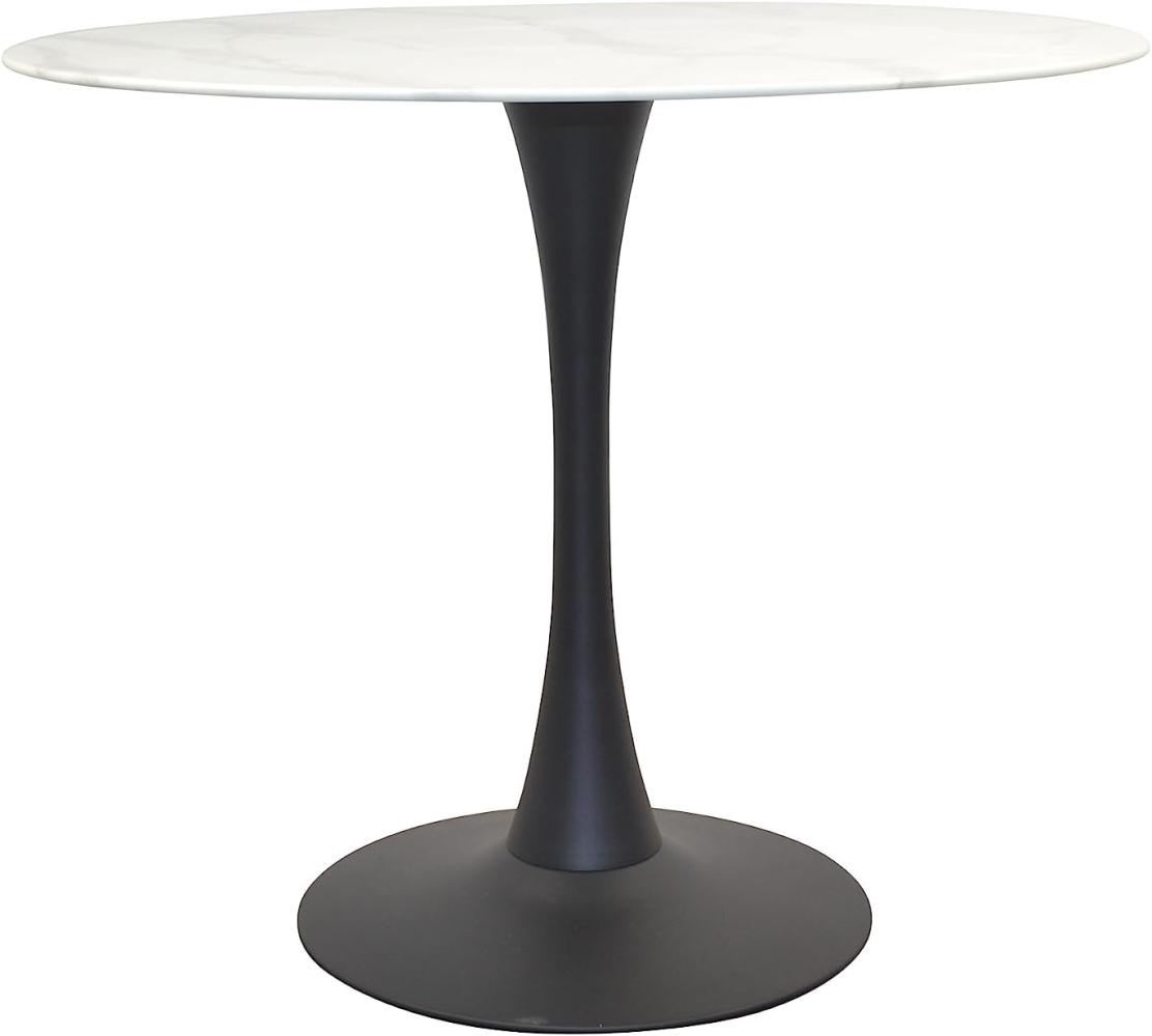 Runder Tisch "Marmor" mit Säulenfuß und Glasplatte in Marmoroptik Bild 1