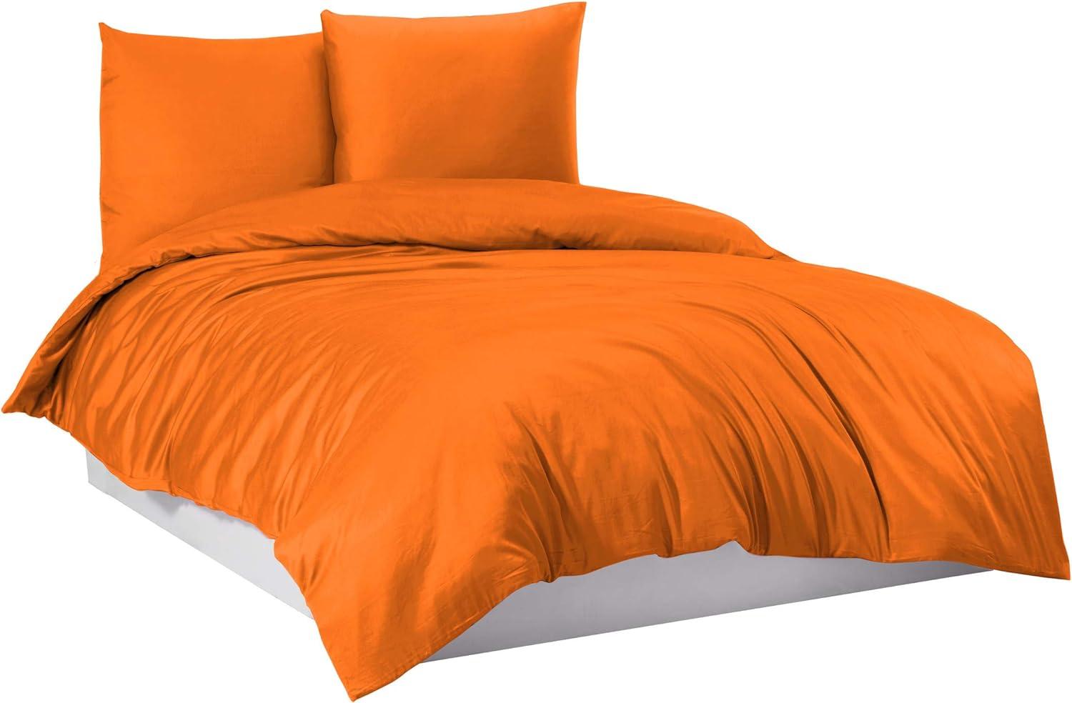 Mixibaby Bettwäsche Bettgarnitur Bettbezug 100% Baumwolle 135x200 155x220 200x220 200x200, Farbe:Orange, Größe:200 x 220 cm Bild 1