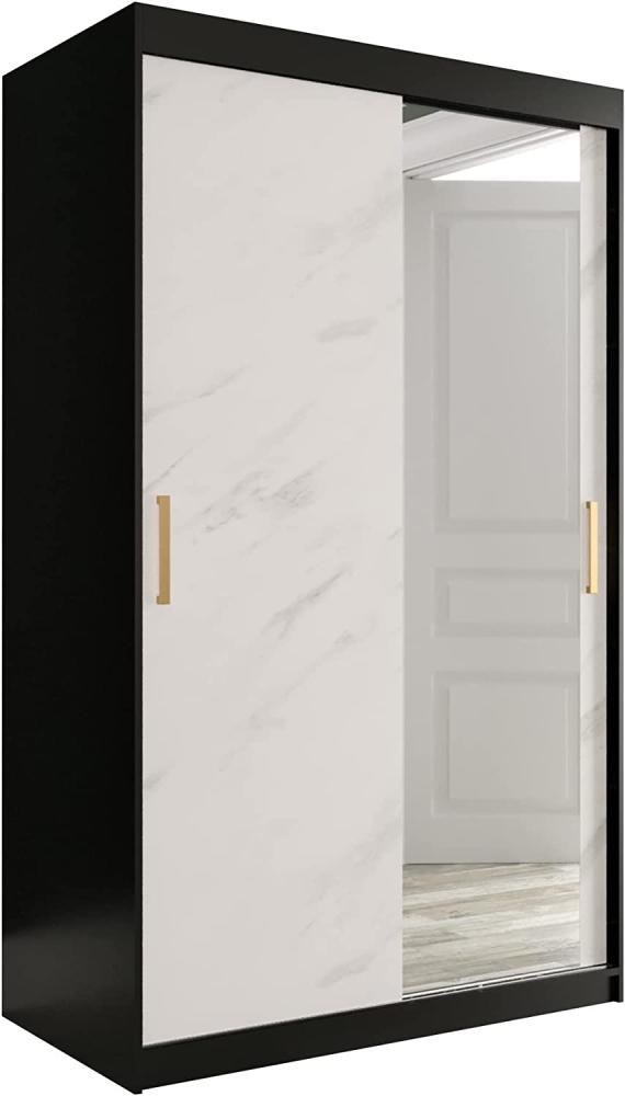 Kleiderschrank Kamoga T2 120 (Schwarz / Marmor Weiß + Gold, mit Schubladen) Bild 1