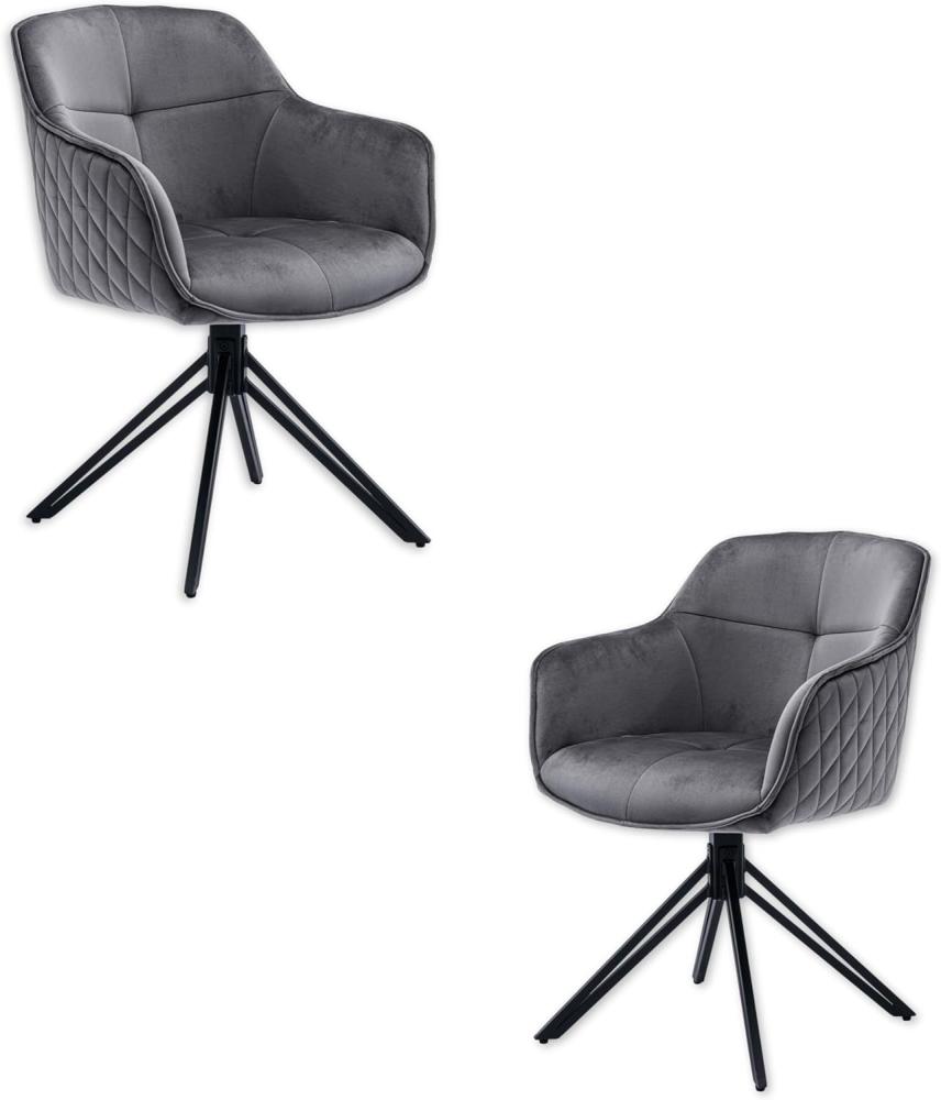 EMMA Esszimmerstühle 2er Set mit schwarzem Metallgestell, Grau - Bequeme Samt Stühle für Esszimmer & Wohnzimmer - 59 x 82 x 62 cm (B/H/T) Bild 1