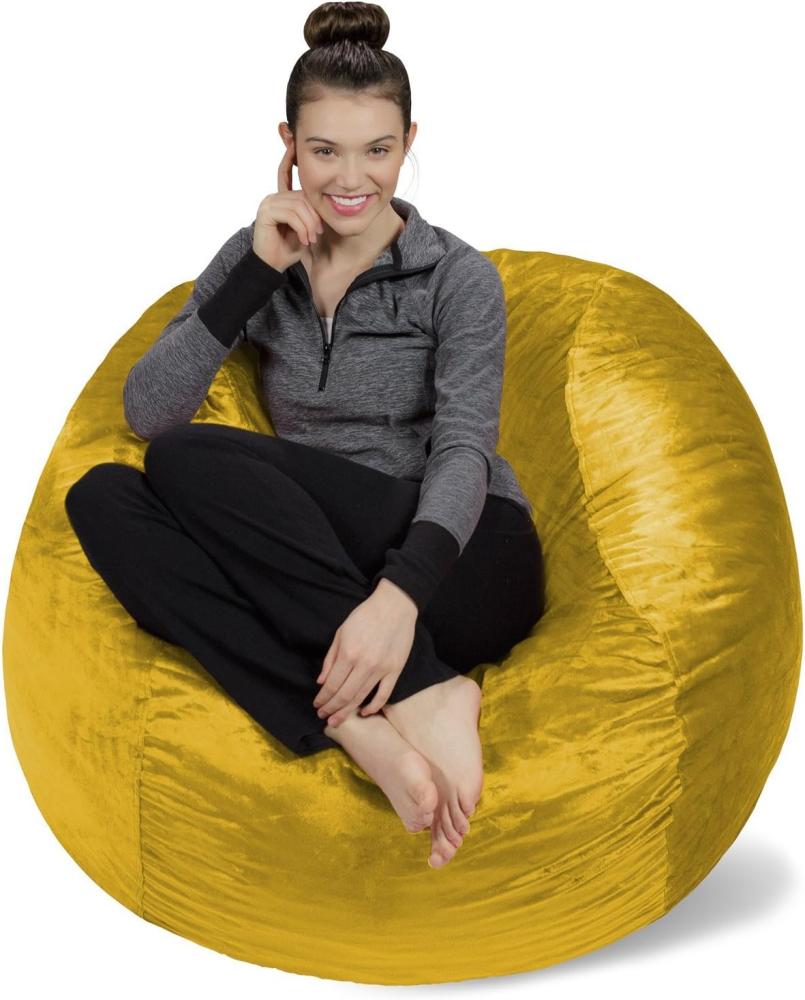 Sofa Sack XL-Das Neue Komforterlebnis Sitzsack mit Memory Schaumstoff Füllung-Perfekt zum Relaxen im Wohnzimmer oder Kinderzimmer-Samtig weicher Velour Bezug in Zitronengelb Bild 1