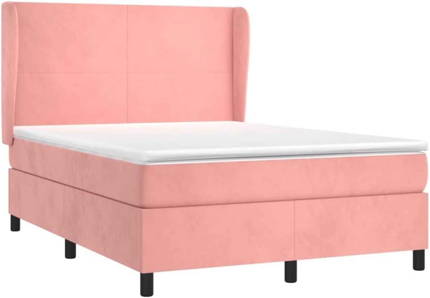 vidaXL Boxspringbett mit Matratze Rosa 140x200 cm Samt Bild 1